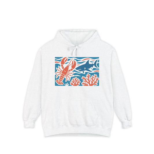 Beachy Lobster Garment-Dyed Hoodie for Outdoor Lovers, Casual Wear, Summer Style, Gift for Seafood Enthusiasts, Coastal Fashion