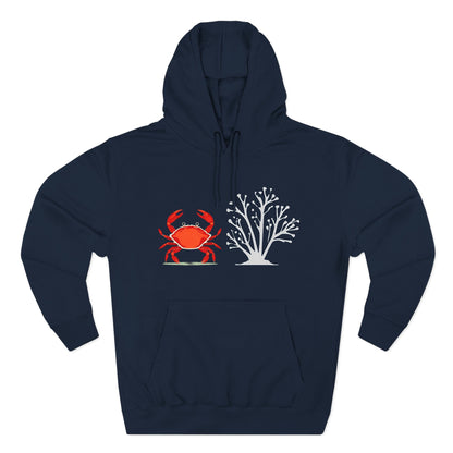 Crab & Coral Design Fleece Hoodie, Cozy Outdoor Apparel, Perfect Gift for Nature Lovers, Fall/Winter Wardrobe Essential, Unisex Casual Wear