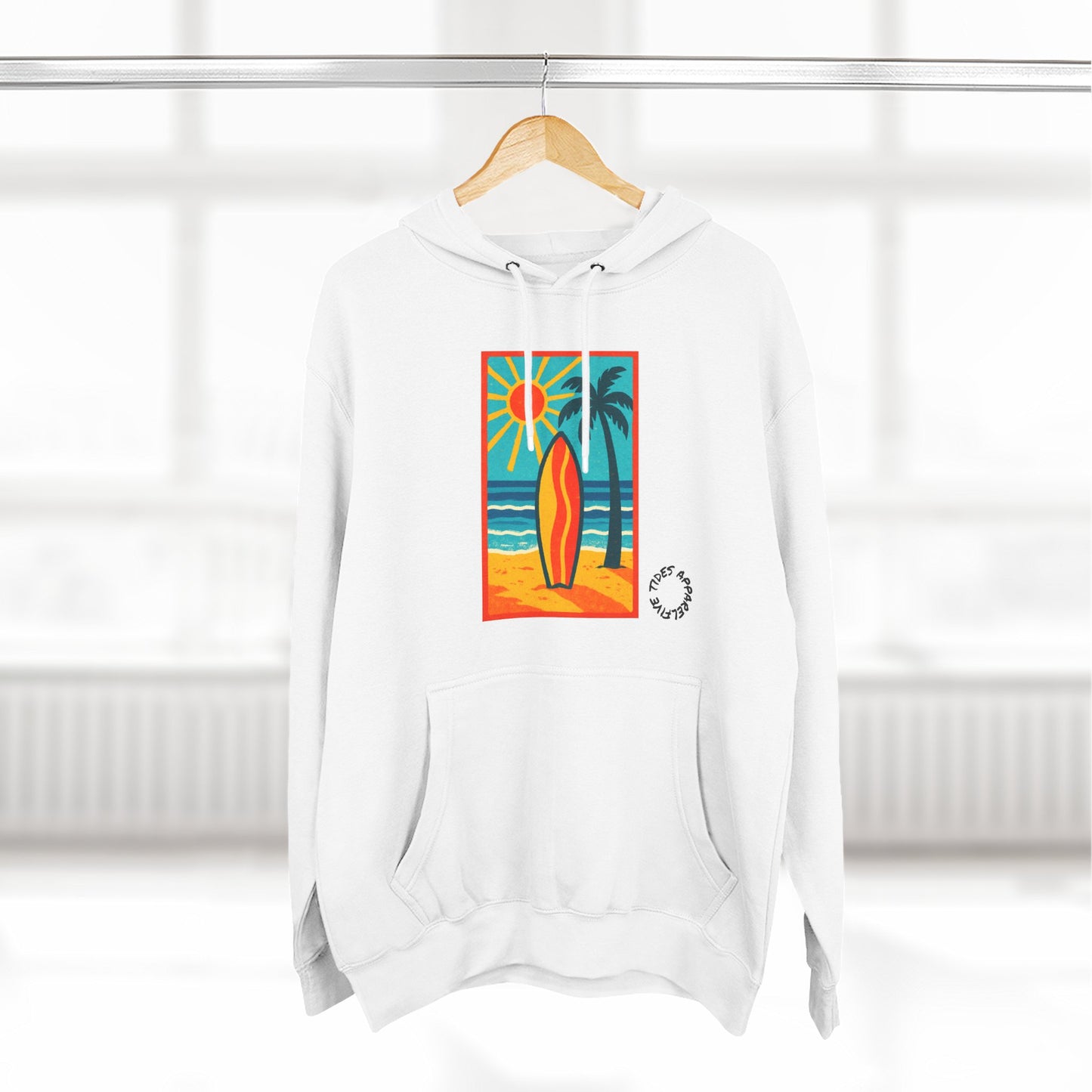 Tropic Surfboard Beach Hoodie — Colorful Coastal Sunset Graphic Pullover