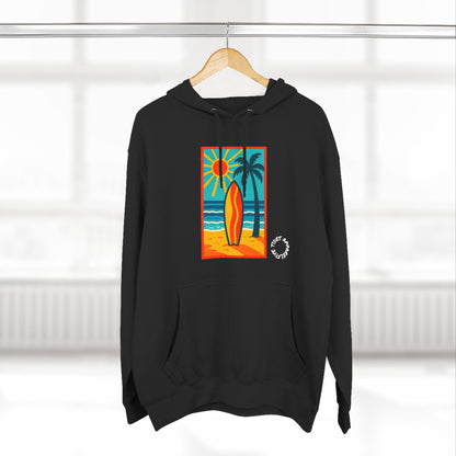 Tropic Surfboard Beach Hoodie — Colorful Coastal Sunset Graphic Pullover