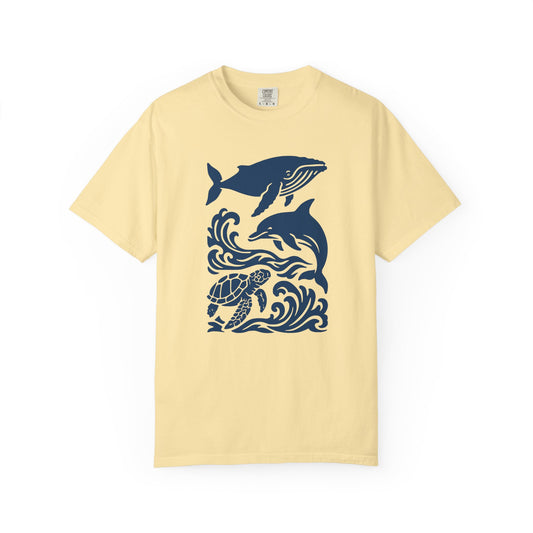 Ocean Life Garment-Dyed T-Shirt - Perfect for Beach Lovers, Marine Wildlife Enthusiasts, Summer Outings, Gifts for Nature Lovers