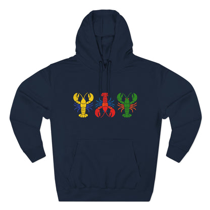 Atlantic Lobster Trio Graphic Hoodie — Colorful Beach Coastal Casual Pullover