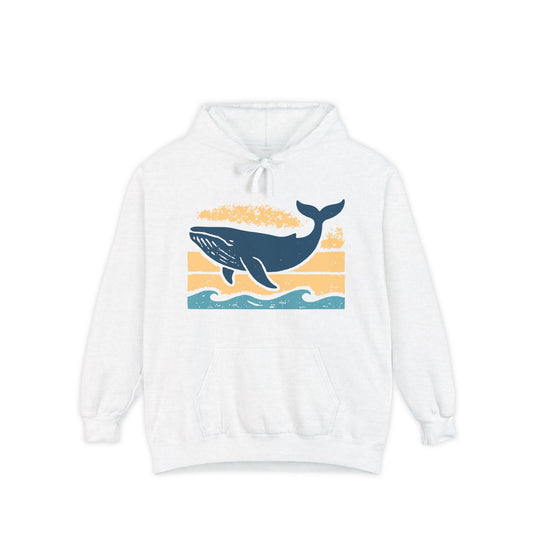Whale Art Unisex Garment-Dyed Hoodie - Ocean Lover Gift, Beach Hoodie, Nature Apparel, Sustainable Fashion, Whale Illustration Clothing
