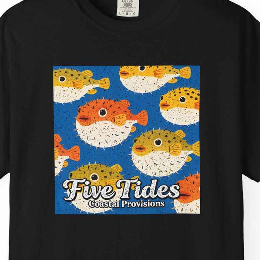 Puffer Fish Graphic Tee - Five Tides Ocean Crewneck Cotton Summer Tee