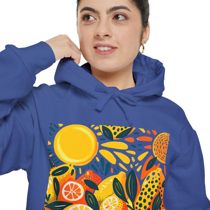 Sunny Lemon Vibes Unisex Hoodie, Cozy Garment-Dyed Sweatshirt, Casual Outdoor Wear, Summer Apparel, Gift for Nature Lovers