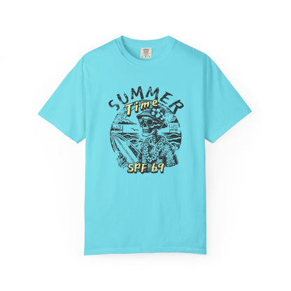 Summer Time SPF 69 Vibe T-shirt with Skeleton Graphic, Casual Tee, Beach Wear, Summer Clothes, Gift for Friends, Cool Shirt