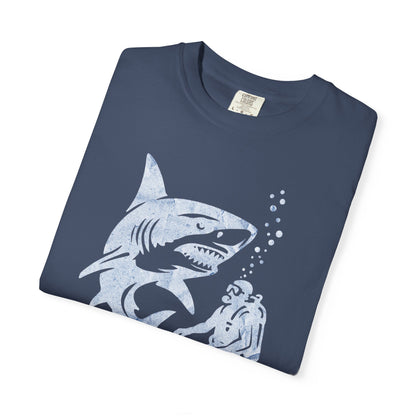 Shark Dive Unisex Garment-Dyed T-Shirt, Ocean Lover Gift, Adventure Enthusiast Shirt, Unique T-Shirt for Beach Days, Fun Diving Gift