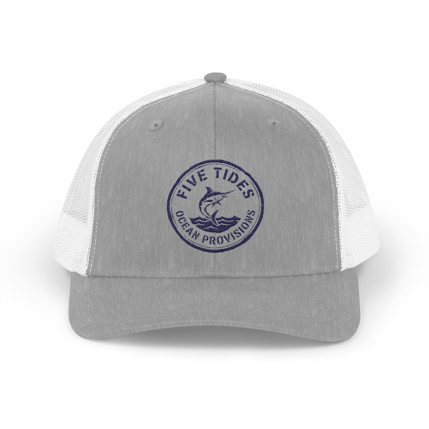 Five Tides Ocean Provisions Embroidered Snapback Hat - Swordfish Summer Trucker Style Cap