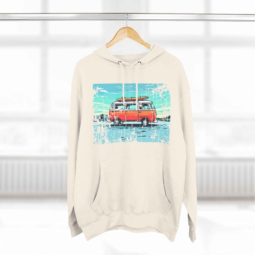 Retro Beach Summer Surf Van, Fleece Lined Hoodie, Unisex Pullover