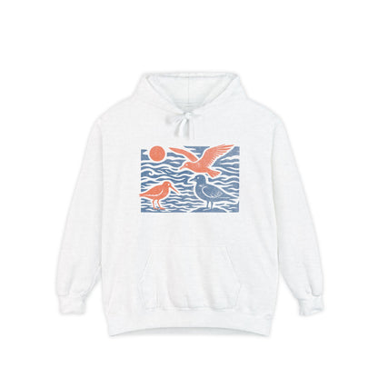 Coastal Breeze Garment-Dyed Hoodie - Relaxed Fit with Seagull Design, Perfect for Beach Days, Casual Wear, Gift Idea for Ocean