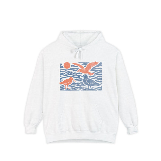 Coastal Breeze Garment-Dyed Hoodie - Relaxed Fit with Seagull Design, Perfect for Beach Days, Casual Wear, Gift Idea for Ocean