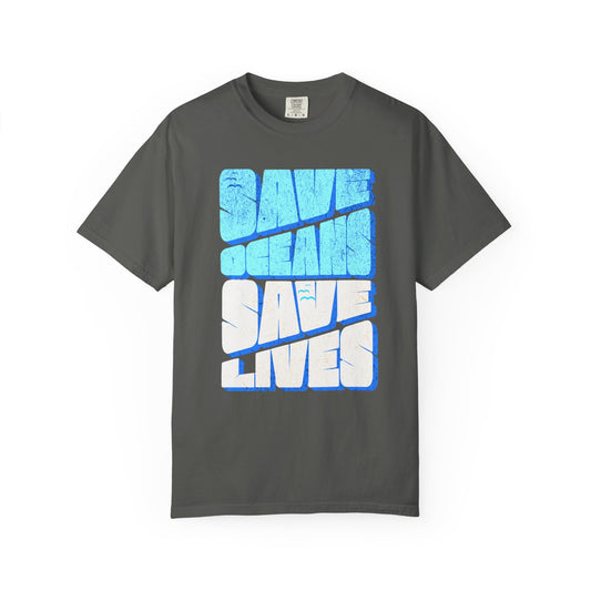 Save Oceans Save Lives Sun Faded T-Shirt, 100% Ring-Spun Garment-Dyed Cotton