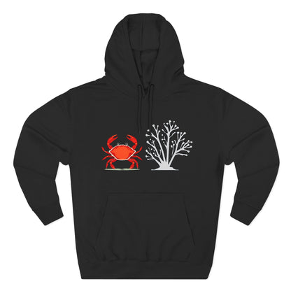 Crab & Coral Design Fleece Hoodie, Cozy Outdoor Apparel, Perfect Gift for Nature Lovers, Fall/Winter Wardrobe Essential, Unisex Casual Wear