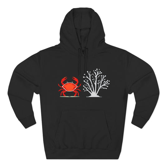 Crab & Coral Design Fleece Hoodie, Cozy Outdoor Apparel, Perfect Gift for Nature Lovers, Fall/Winter Wardrobe Essential, Unisex Casual Wear