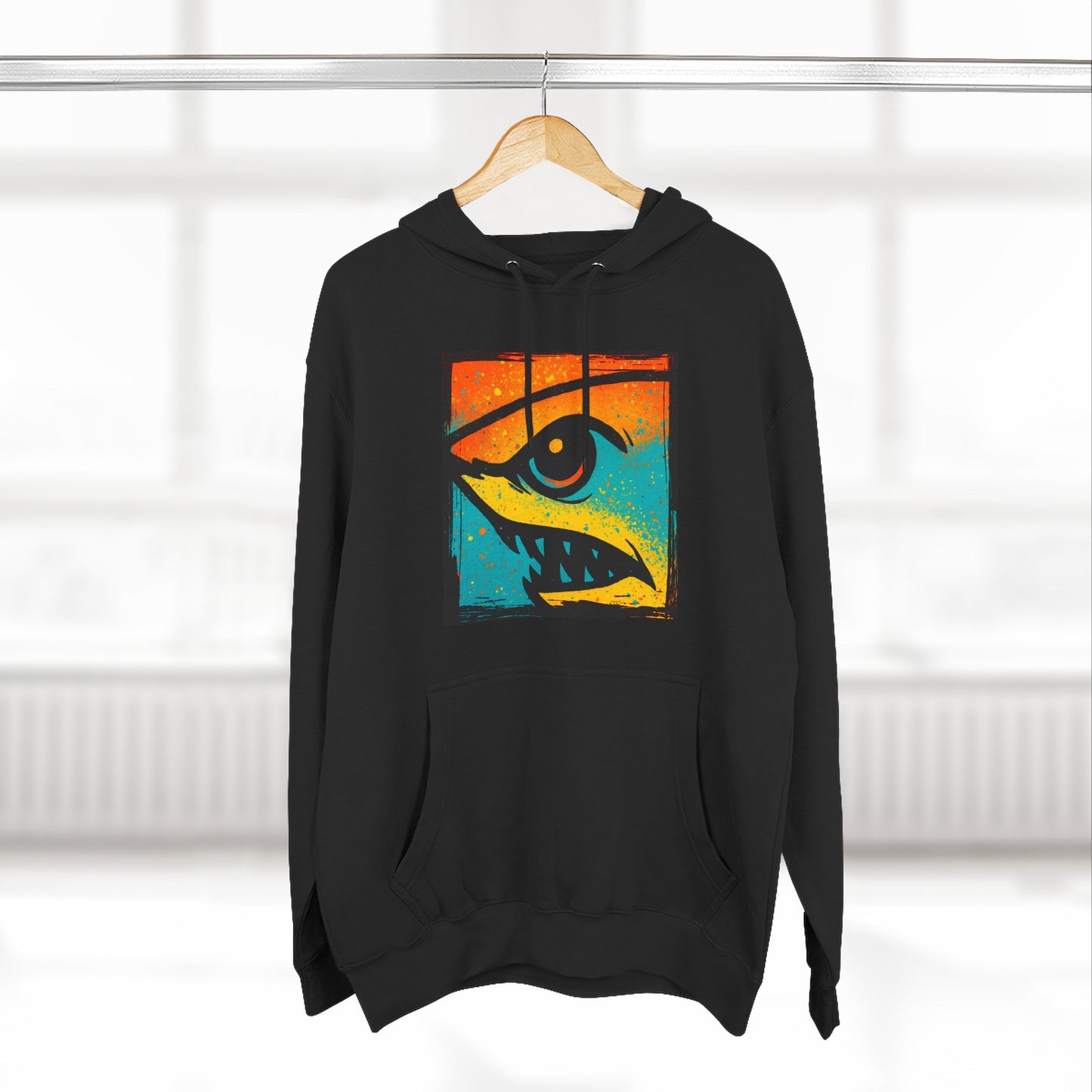Shark Eye Illustrated Graphic Hoodie — Retro Sumer Surf Fleece Pullover