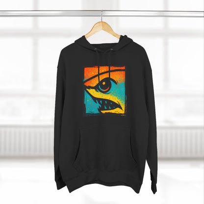 Shark Eye Illustrated Graphic Hoodie — Retro Sumer Surf Fleece Pullover