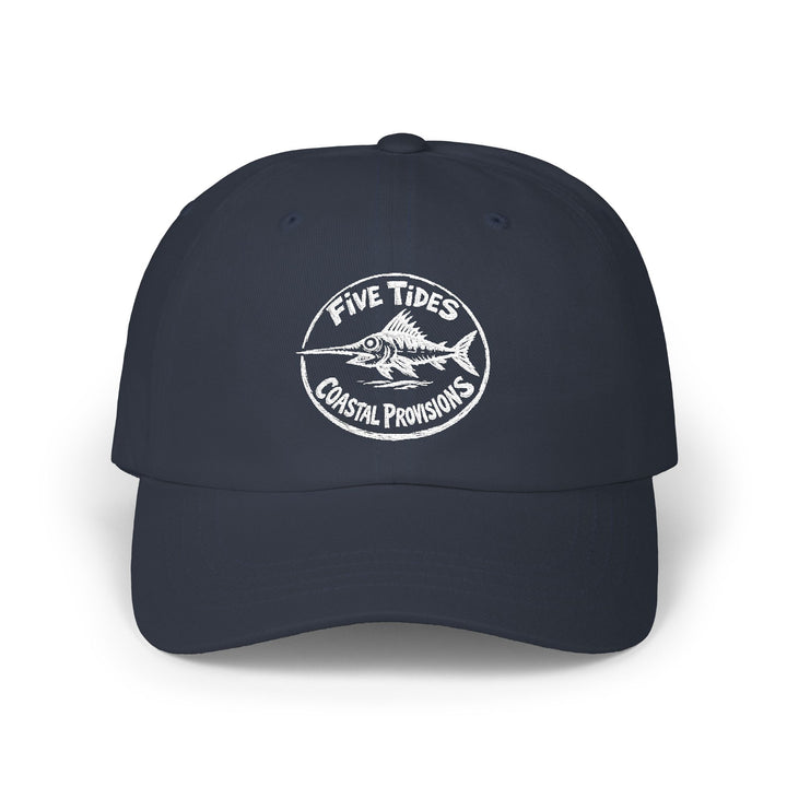 Five Tides Coastal Provisions Dad Cap | Embroidered Vintage Fish &amp; Peak Hat