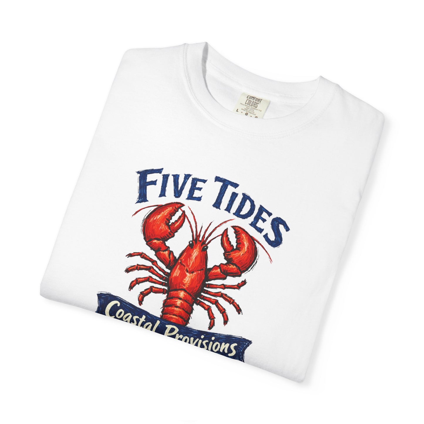 Lobster Coastal Provisions T-Shirt - Five Tides Seafood Graphic Cotton Tee