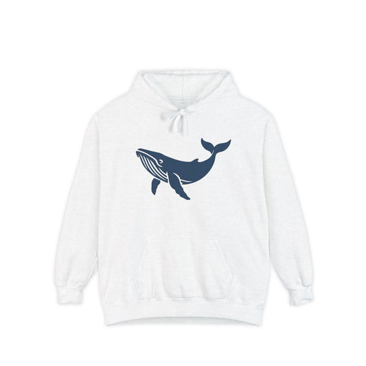 Ocean-Inspired Garment-Dyed Hoodie with Whale Design, Cozy Sweatshirt for Beach Lovers, Ideal Gift for Marine Enthusiasts, Casual Wear