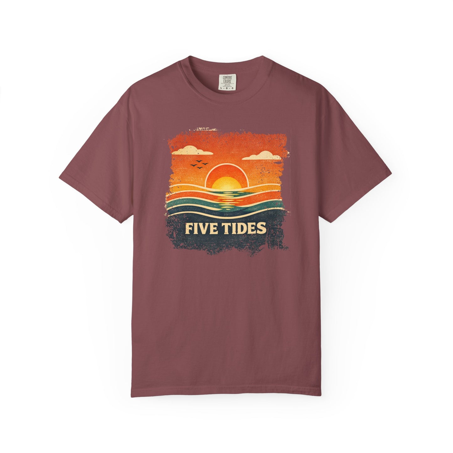 Five Tides Sunset Tee - Vintage Ocean Summer Graphic T-Shirt