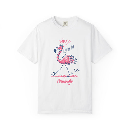 Flamingo 'Single, Ready to Flammingle' Unisex T-Shirt, Cute Summer Tee, Beachwear, Gift for Singles, Fun Party Shirt