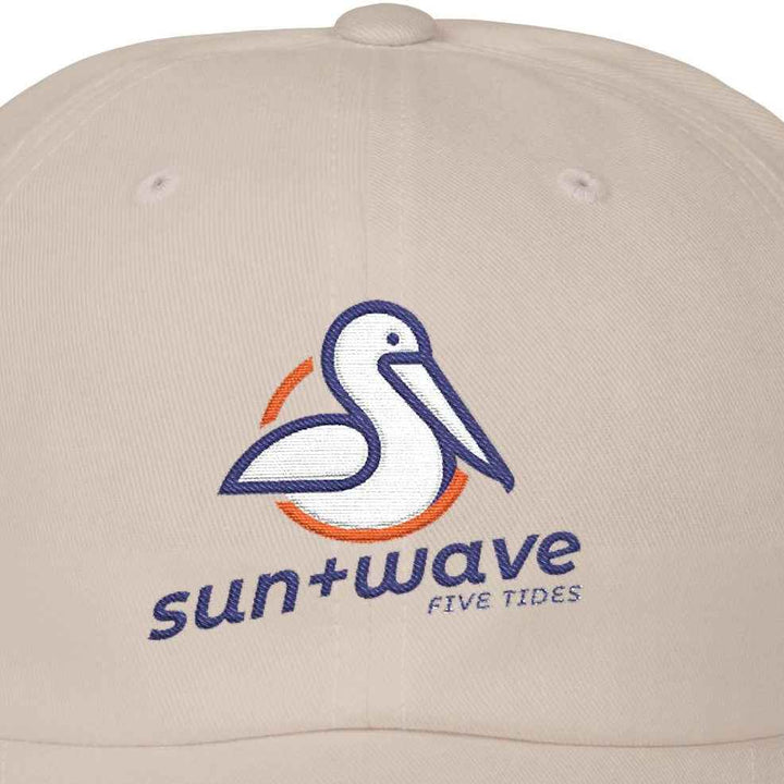 Sun + Wave Pelican Dad Cap - Embroidered Summer Beach Logo Baseball Hat