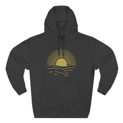 Sunrise Waves Three-Panel Fleece Hoodie | Cozy Hoodie for Beach Lovers, Perfect for Spring, Fall, Festivals, Outdoor Adventures