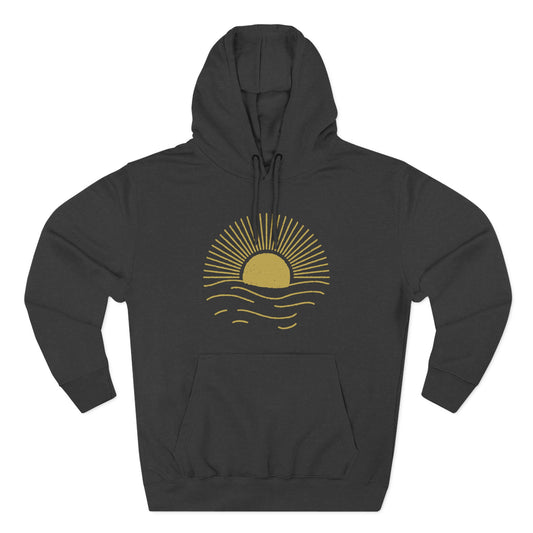 Sunrise Waves Three-Panel Fleece Hoodie | Cozy Hoodie for Beach Lovers, Perfect for Spring, Fall, Festivals, Outdoor Adventures