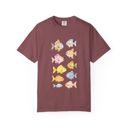 Faded Out Coral Fish At Play T-Shirt, 100% Ring-Spun Garment-Dyed Cotton