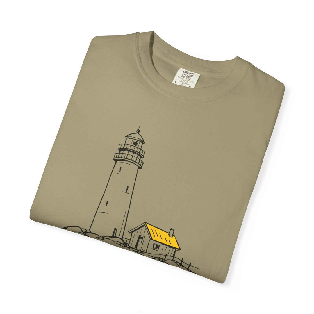 Coastal Calm Lighthouse Watch Hut Graphic  T-Shirt, Summer Beach Cotton Tee