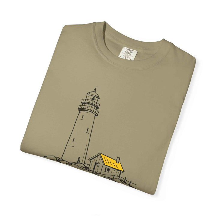 Coastal Calm Lighthouse Watch Hut Graphic  T-Shirt, Summer Beach Cotton Tee