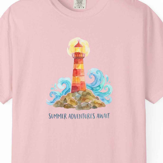 Lighthouse Summer Adventure T-Shirt - Summer Adventures Await Coastal Tee
