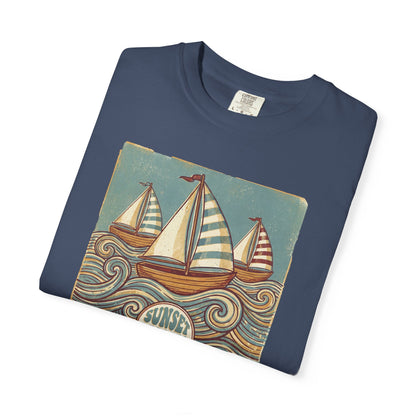Sunset Regatta graphic T-Shirt - Vintage Summer Sailing Nautical Vibe Tee
