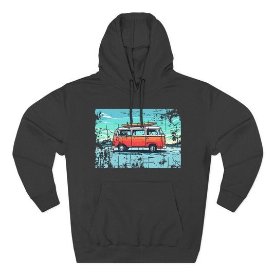 Retro Van Fleece Hoodie | Cozy Beachwear, Surf Style Gear, Road Trip Essential, Gift for Adventurers, Casual Wear