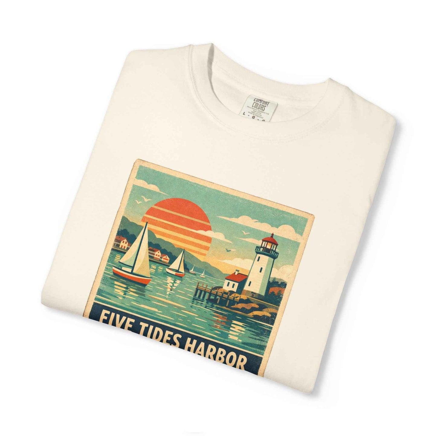 Five Tides Harbor Vintage Sailboat Graphic T-Shirt, Summer Fashion Travel Unisex Tee