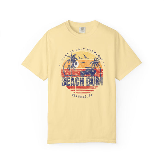 Beach Bum Graphic T-Shirt, Retro Summer Vibes Apparel, Perfect for Vacations, Gifts for Beach Lovers, Casual Wear