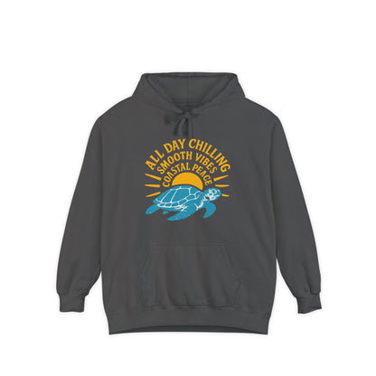 Chill Turtle Vibes Hoodie, Unisex Garment-Dyed Sweater, Beachwear, Summer Celebration Hoodie, Gift for Friends, Relaxation Apparel