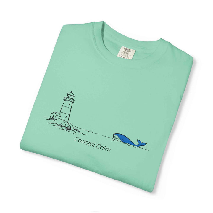 Lighthouse &amp; Whale T-Shirt — Coastal Nautical Tee ("Coastal Soul") Cotton Summer Tee