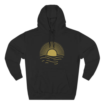 Sunrise Waves Three-Panel Fleece Hoodie | Cozy Hoodie for Beach Lovers, Perfect for Spring, Fall, Festivals, Outdoor Adventures