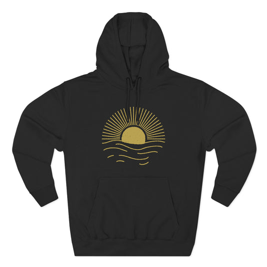 Sunrise Waves Three-Panel Fleece Hoodie | Cozy Hoodie for Beach Lovers, Perfect for Spring, Fall, Festivals, Outdoor Adventures