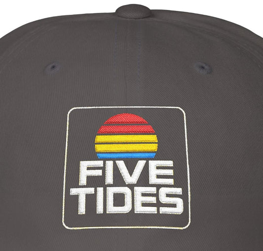 Black cap with 'Five Tides' logo on a white background