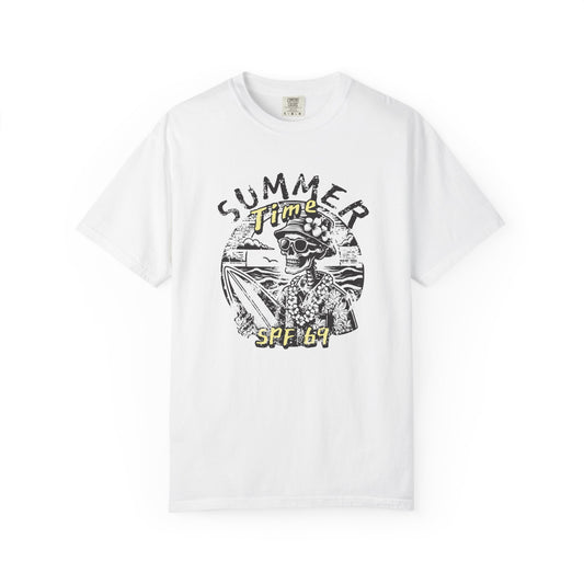 Summer Time SPF 69 Vibe T-shirt with Skeleton Graphic, Casual Tee, Beach Wear, Summer Clothes, Gift for Friends, Cool Shirt