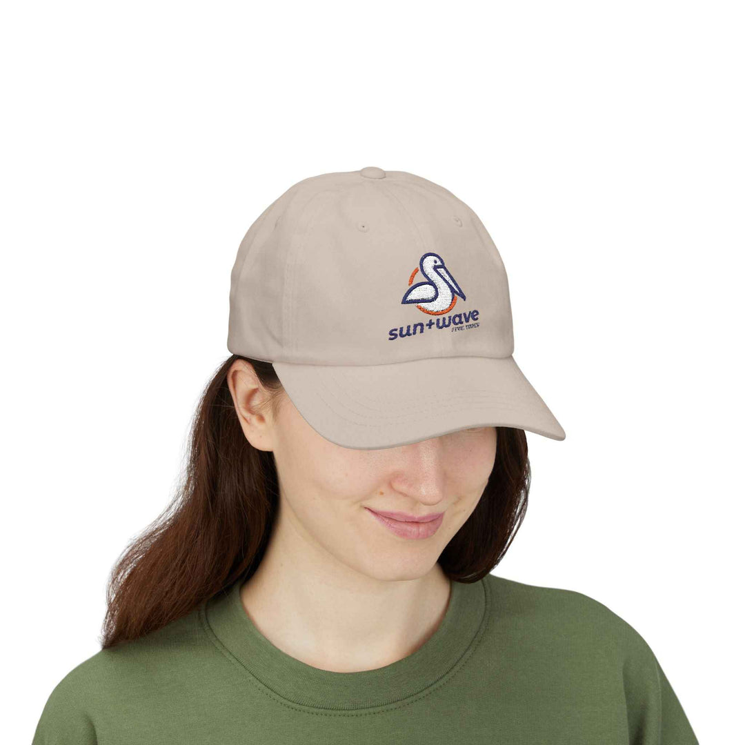 Sun + Wave Pelican Dad Cap - Embroidered Summer Beach Logo Baseball Hat