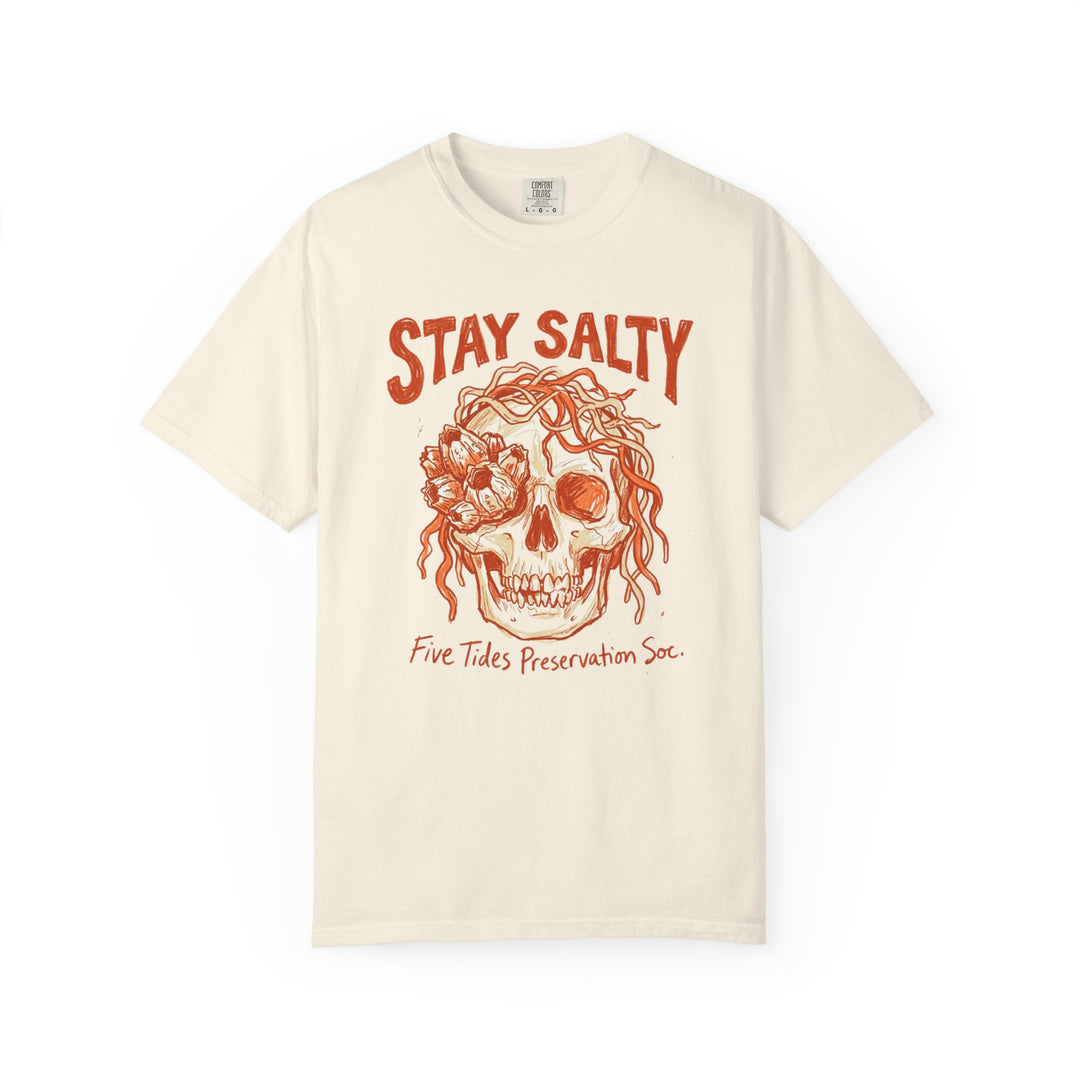 Stay Salty Skull Graphic Tee — Coastal Garment-Dyed T-Shirt