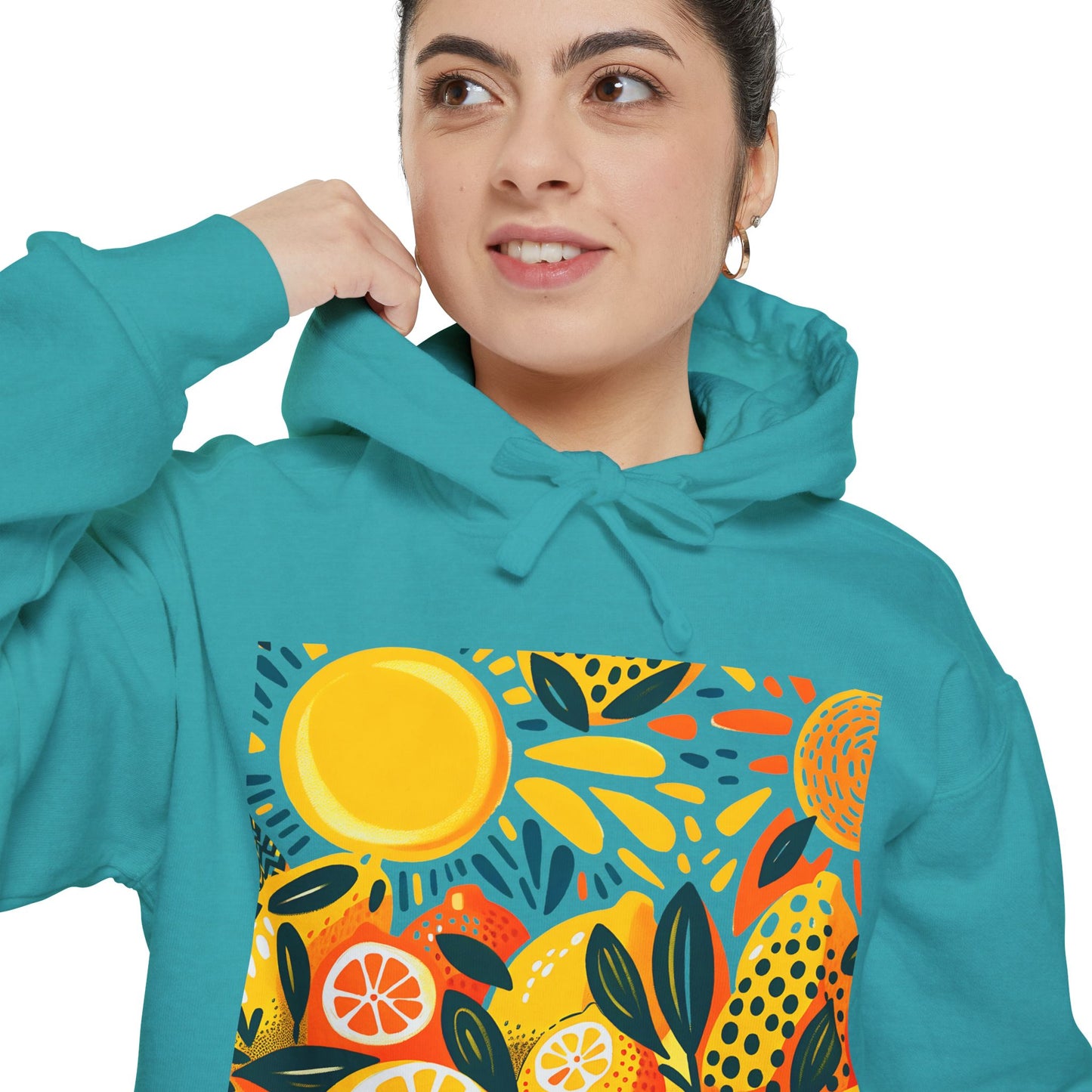 Sunny Lemon Vibes Unisex Hoodie, Cozy Garment-Dyed Sweatshirt, Casual Outdoor Wear, Summer Apparel, Gift for Nature Lovers