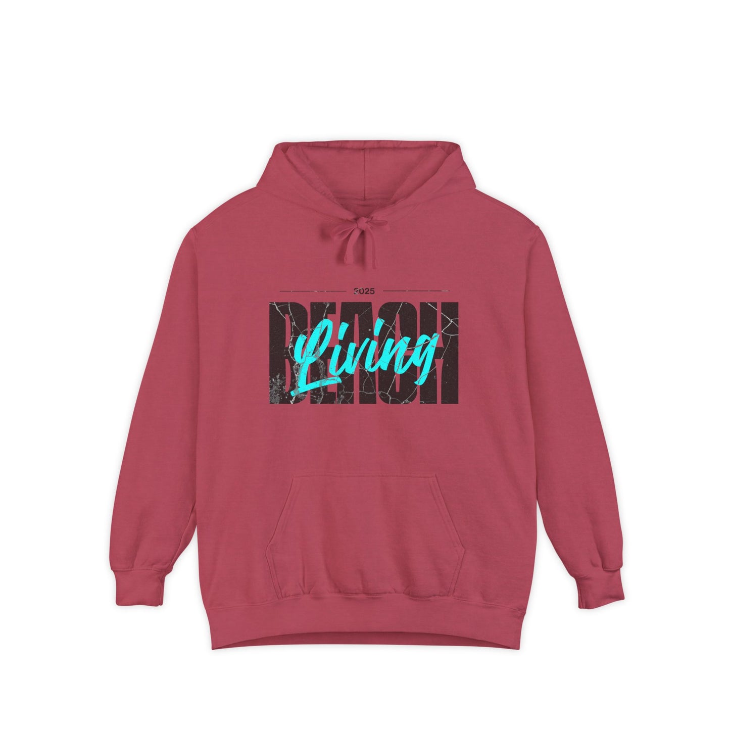 Beach Living Retro Vibes Unisex Garment-Dyed Hoodie, Casual Outdoor Wear, Summer Clothing, Beach Day Essentials, Perfect for Relaxation