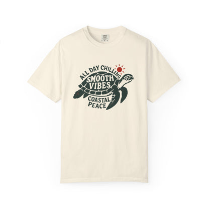 Coastal Vibes Turtle T-Shirt, Unisex Garment-Dyed Tee for Beach Lovers, All Day Chillin Vibes, Summer Apparel, Gift for Coastal Friends