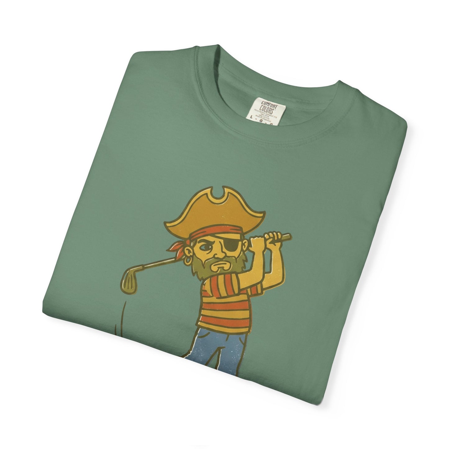 Golfing Pirate Swing And Miss Graphic T-Shirt - Funny Halloween Pirate Golf Player Tee