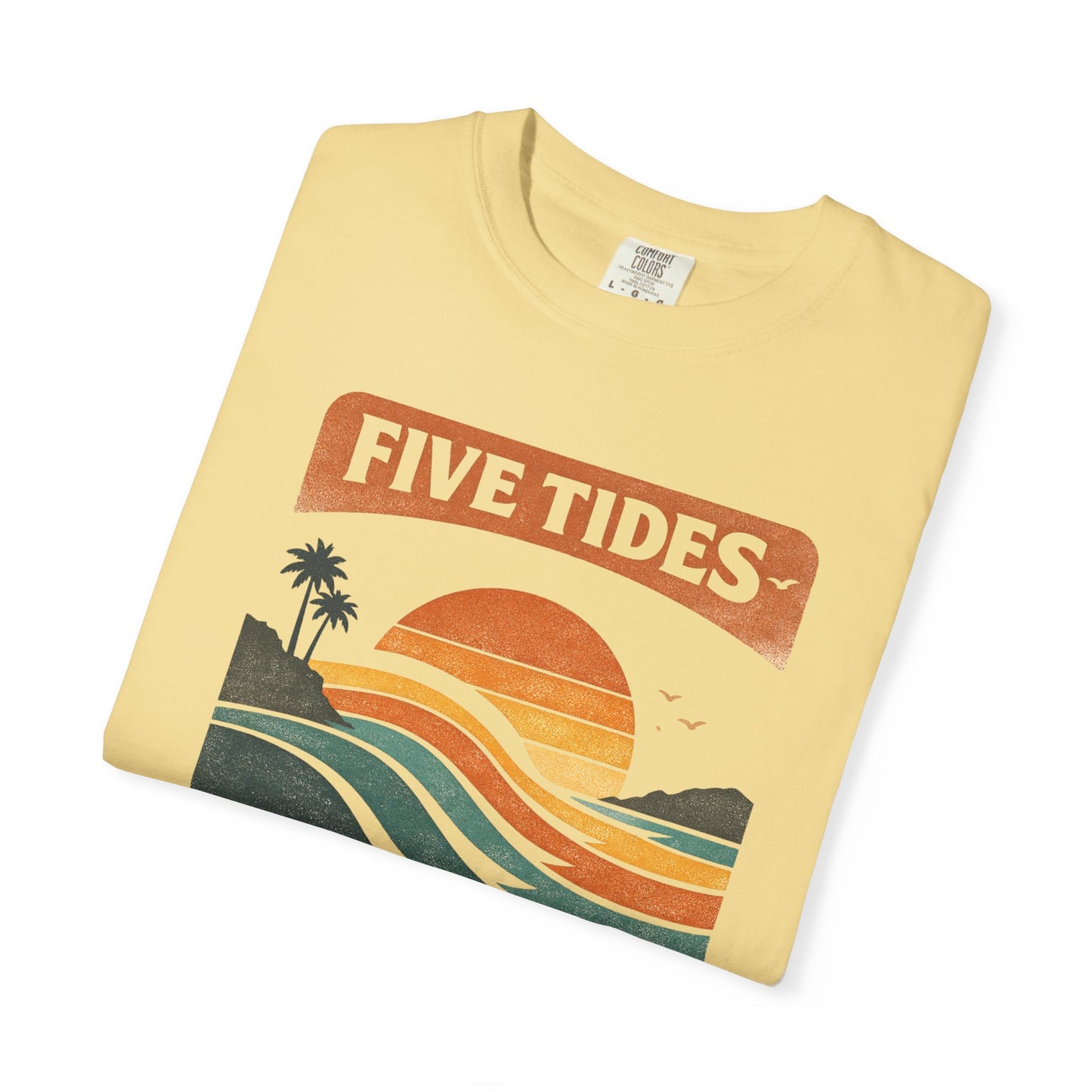 Five Tides Sunset Graphic Summer T-Shirt - Vintage Beach Tee