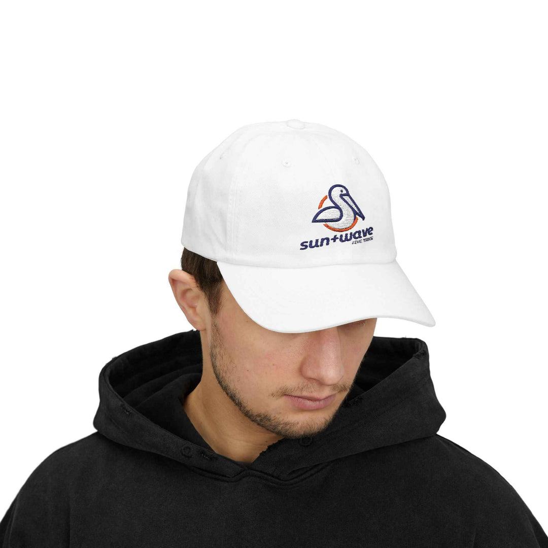 Sun + Wave Pelican Dad Cap - Embroidered Summer Beach Logo Baseball Hat